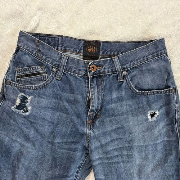 Rock & Republic Jeans Mens 32x25 Straight Leg Dark Blue Grunge Y2K Distressed - Picture 2 of 7